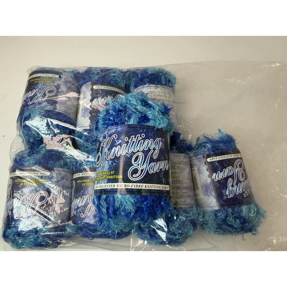 Knitting‎ Yarn 100% Polyester Micro-fiber Blue Eyelash Yarn Lot 8